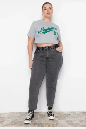 Trendyol Graue Mom-jeans Mit Hoher Taille Und Elastischem Bund für Damen - 44