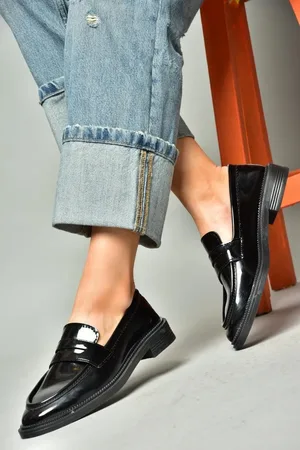 Fox 08 Schwarze Lackleder Loafer Mokassin Schuhe für Damen - 39