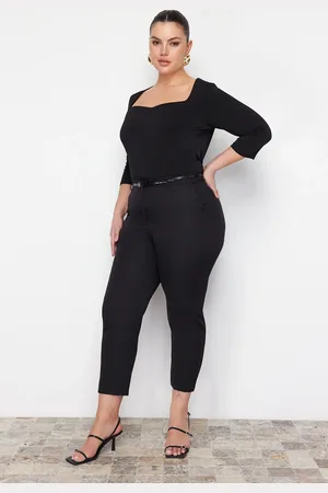 Trendyol Schwarze Gewebte Verkürzte Hose In Übergröße - für Damen - 42