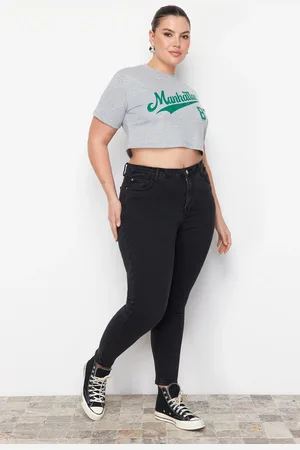 Trendyol Anthrazitfarbene Röhrenjeans Mit Hoher Taille für Damen - 44