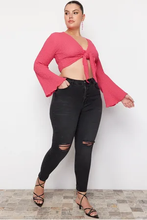 Trendyol Schwarze, Dehnbare Skinny-jeans Mit Hoher Taille Und Destroy-details für Damen - 42