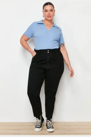 Trendyol Anthrazitfarbene Mom-jeans Mit Hoher Taille Und Elastischem Bund für Damen - 44