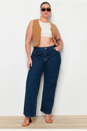 Trendyol Indigo Jeans Mit Hoher Taille Und Weitem Bein für Damen - 46