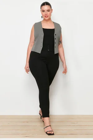 Trendyol Schwarze, Schmal Gestrickte, Übergroße Hose Mit Elastischem Bund für Damen - 3XL