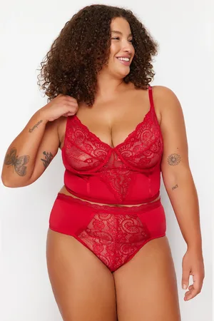 Trendyol Detaillierte Bustier-höschen-unterwäsche-sets Mit Roter Spitze für Damen - XL