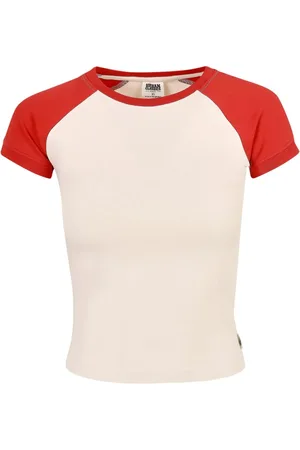 Urban classics Kurzes Retro-baseball-t-shirt Aus Bio-stretch für Damen - XS