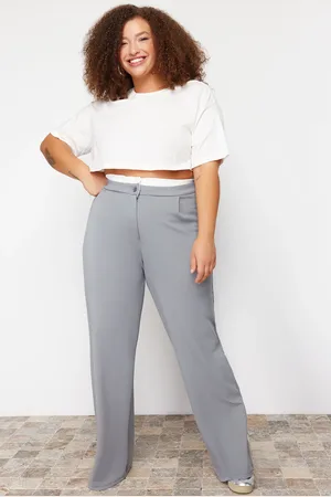 Trendyol Graue Strickhose Mit Taillendetail für Damen - 3XL