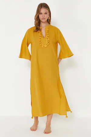 Trendyol Senfgelber Gewebter Maxi-kimono Und Kaftan für Damen - L