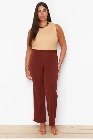 Trendyol Braune Hose Mit Spanischem Bein Und Hoher Taille – Rippennähte, Webstoff für Damen - 46