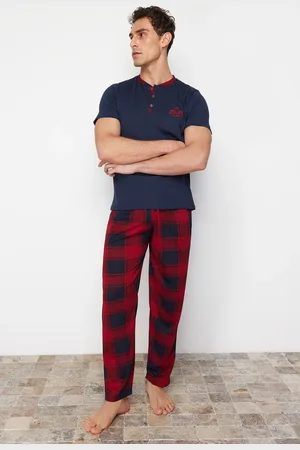 Trendyol Marineblaues, Kariertes Pyjama-set Aus Strick – Normale Passform für Herren - S