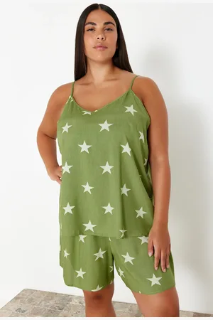 Trendyol Mintgrünes Gewebtes Pyjama-set Mit V-ausschnitt Und Sternenmuster für Damen - 50
