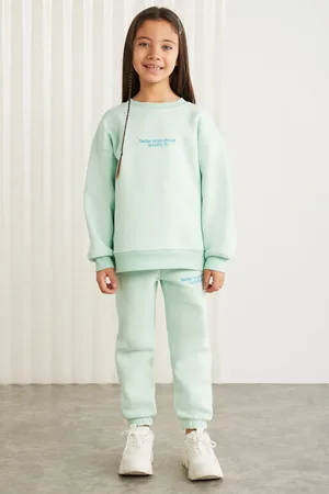 Grimelange Gigi-grm24049 Sweat-jogger-set Für Mädchen Mit Stickerei, 75 % Baumwolle, 25 % Polyester, Mintgrünes Bottom-top-set - 3–4 Jahre
