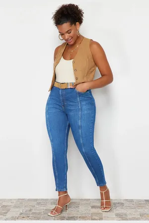 Trendyol Blaue Stretch-röhrenjeans Mit Detaillierten Nähten für Damen - 52