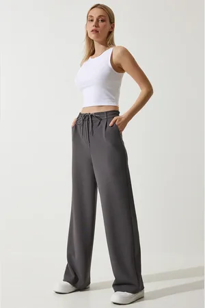 Happiness istanbul Anthrazitfarbene Jogginghose Mit Weitem Bein für Damen - 36