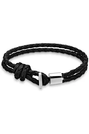 Kuzzoi 925 Sterling Silber Kunstleder Geflochten Armband für Herren - 22 cm