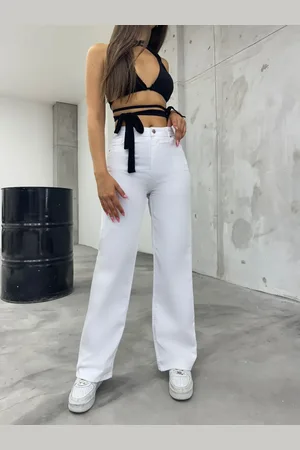 BİKELİFE Weiße, Flexible Lycra-palazzo-hose Mit Weitem Bein Und Hoher Taille für Damen - L