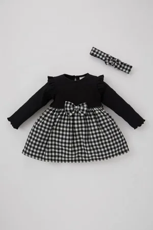 DeFacto Kariertes Langärmliges Rippenkleid Und Stirnband Für Baby-mädchen 2er-set B3528a523wn für Damen - 5–6 Jahre