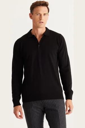 Altınyıldız Classics Schwarzer, Pillingfreier Anti-pilling-stoff , Standard-passform, Normaler Schnitt, Polokragen-strickpullover für Herren - 3XL