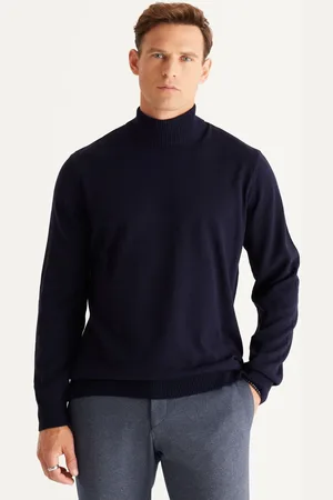 Altınyıldız Classics Marineblauer, Pillingfreier Standard-strickpullover Mit Normalem Schnitt Und Halbem Rollkragen für Herren - L