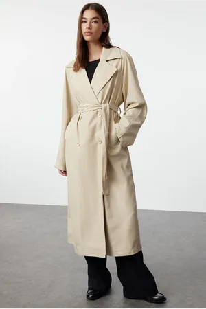 Trendyol Beigefarbener, Weit Geschnittener, Weit Geschnittener, Plissierter Trenchcoat Aus Chiffon In für Damen - 38