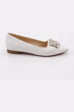 DGN Weiße Ballerinas – Kristall-quadratschnalle, für Damen - 37