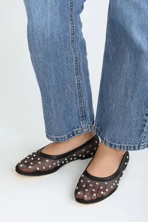 Shoeberry Schwarze Danty Mesh Stoned Ballerinas für Damen - 36