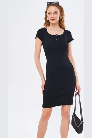 armonika Schwarzes Kurzarmkleid Mit Druckknöpfen für Damen - L