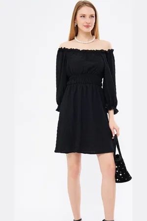 armonika Schwarzes Wickelkleid Mit Madonna-ausschnitt Und Elastischer Taille für Damen - S