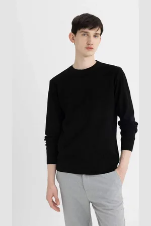 DeFacto Schwarzer Strickpullover Mit Normaler Passform Und Rundhalsausschnitt A5181ax23au für Herren - 2XL