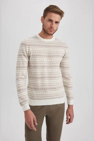 DeFacto Standard-passform, Normaler Schnitt, Gemusterter Strickpullover Mit Rundhalsausschnitt Y0609az23wn für Herren - 4XL