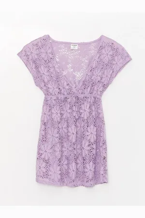 LC Waikiki Lcw Dream V-ausschnitt Spitze Kurzarm Strandkleid für Damen - S