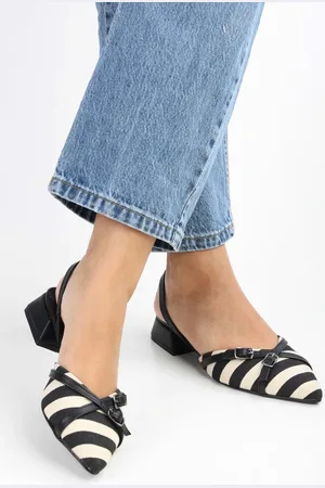 Shoeberry Ciao Ballerinas Mit Schnalle Und Streifen Aus Schwarzem Leinen für Damen - 36