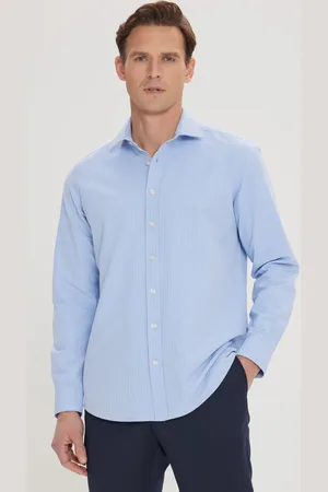 Altınyıldız Classics Hellblaues, Schmal Geschnittenes Slim-fit-hemd Mit Knopfleiste Und Leinenoptik Aus 100 % Baumwolle für Herren - 2XL
