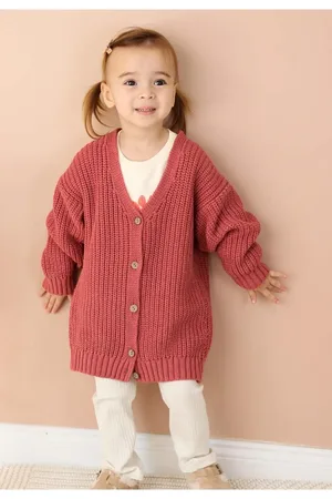 Cigit Langer Strickcardigan Thessaloniki 1-5 Jahre Dried Rose für Damen - 12–18 Monate