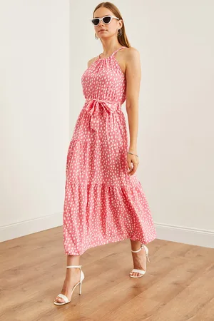 Olalook Weißes Viskose-neckholder-kleid – Mit Gürtel, Gewebt für Damen - XS