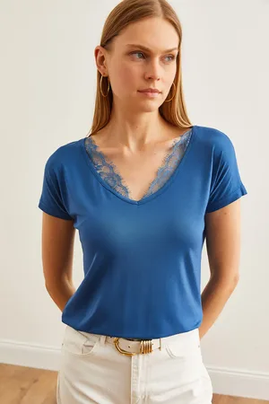 Olalook Lockere Bluse Aus Viskose Mit Indigospitze Blz- 19000873 für Damen - S