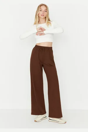 Trendyol Braune, Schmal Gestrickte Sport-jogginghose Mit Weitem Bein für Damen - S
