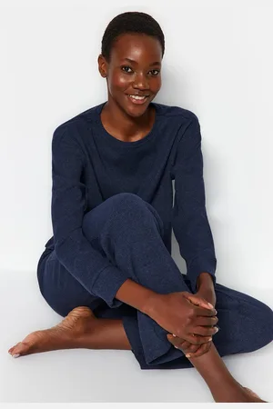 Trendyol Pyjama-set Aus Strick Mit Kordelzug, Marineblau – für Damen - S
