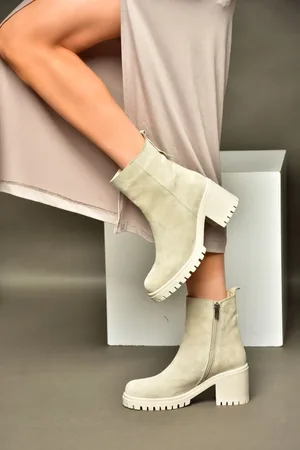 Fox 02 Beigefarbene Stiefel Aus Echtem Wildleder Und Wildleder Mit Dickem Absatz für Damen - 38