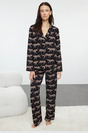 Trendyol Schwarzes Viskose-pyjama-set Mit Tigermuster für Damen - 40