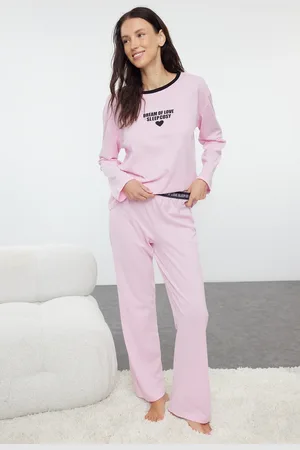 Trendyol Baumwoll-slogan-pyjama-set Mit Herzen – für Damen - M