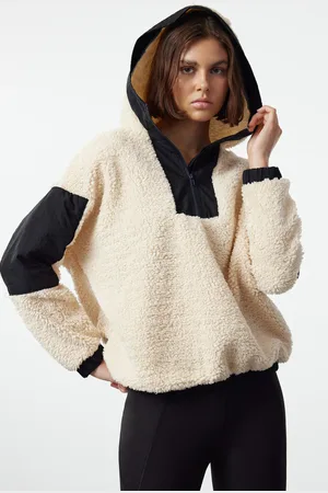 Trendyol Plüschiges Gestricktes Sport-sweatshirt Steinfarbenblock, Reißverschlussdetail für Damen - S