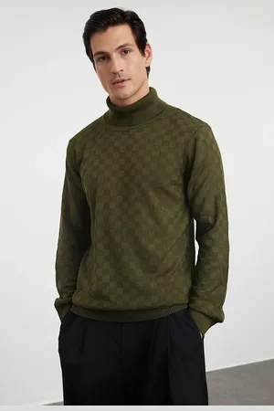 Trendyol Khakifarbener Slim-rollkragenpullover – Kariert/kariert für Herren - M