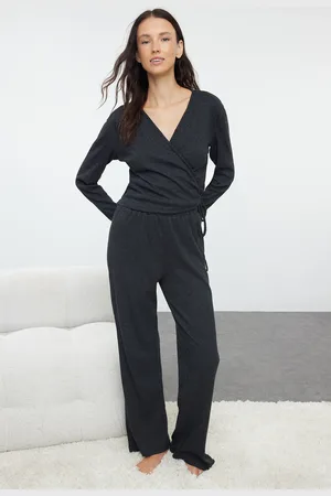 Trendyol Pyjama-set Aus Strick Mit Kordel Anthrazit Meliert, Krawattendetails Thmaw25pt00061 für Damen - M