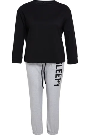 Trendyol Schwarz-graues Pyjama-set Im Jogger-fit Mit Slogan - für Damen - 3XL