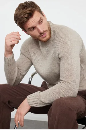 Trendyol Stone Slim Slim Fit Half Turtleneck Plain Strickpullover für Herren - L