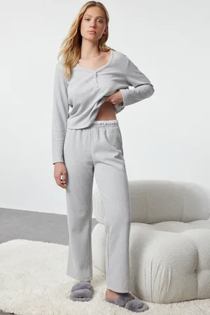 Trendyol Meliert Gestricktes Pyjama-set Mit Kordelzug Und Gummidetail – für Damen - L
