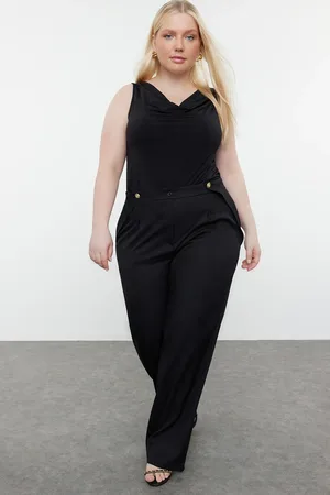 Trendyol Schwarze Hose Mit Weitem Bein Und Knöpfen - für Damen - 48