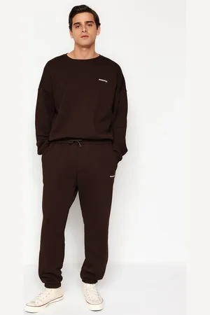 Trendyol Dunkelbraunes Oversize-sweatshirt-trainingsanzug-set Mit Textdruck – für Herren - S