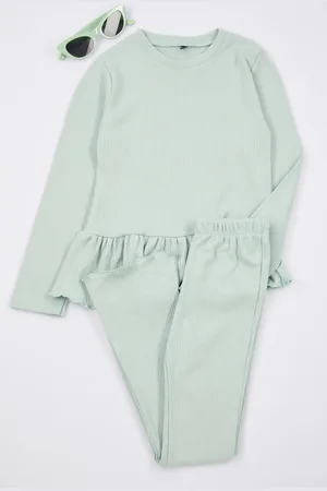 Trendyol Set Aus Gestricktem Sweatshirt Und Jogginghose Aus Mint-baumwolle Für Mädchen – für Damen - 4–5 Jahre